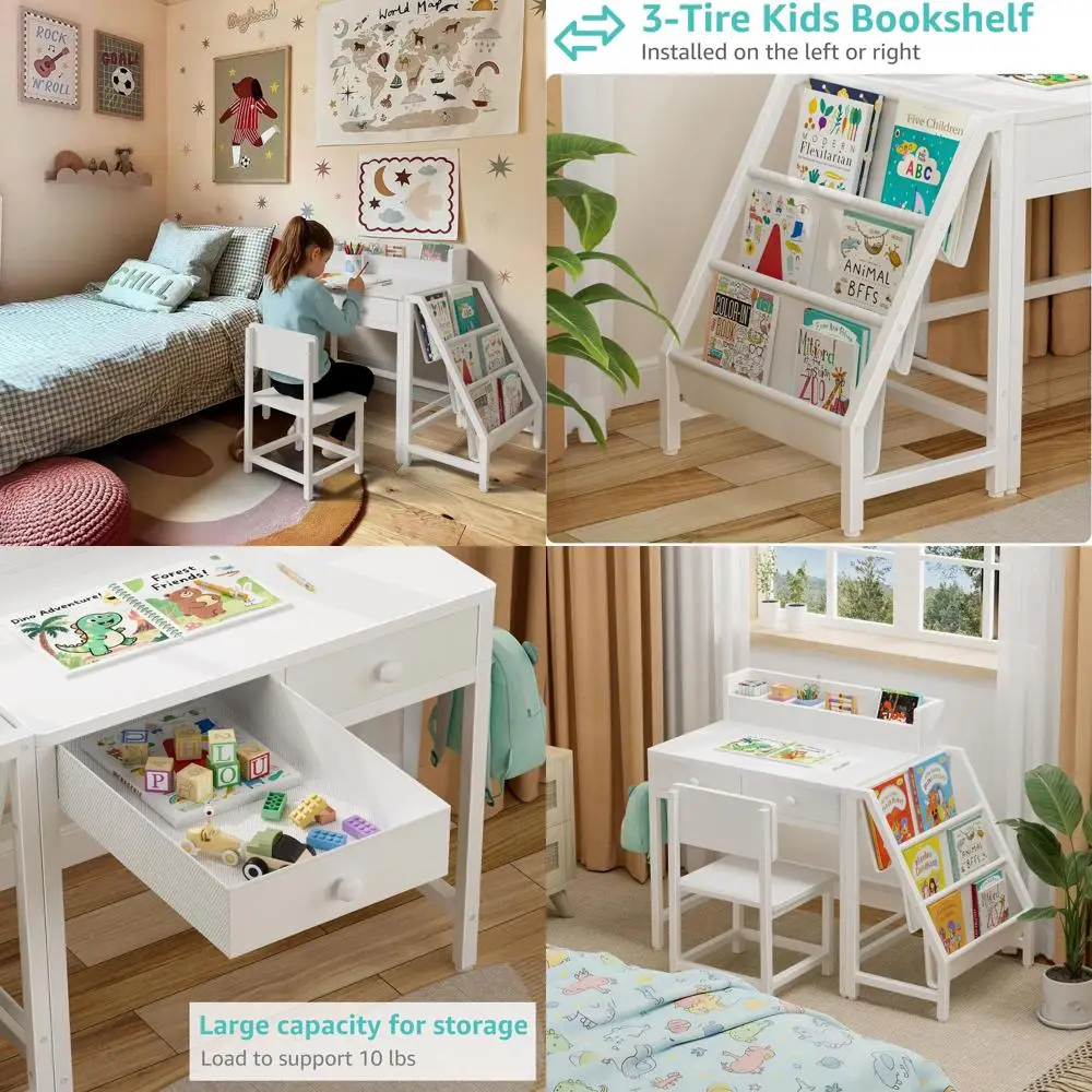 Children's Study Desk and Chair Set for Ages 5-8, Compact Kids Desk with Bookshelf and Fabric Storage Drawer
Children's Study Desk and Chair Set for Ages 5-8, Compact Kids Desk with Bookshelf and Fabric Storage Drawer