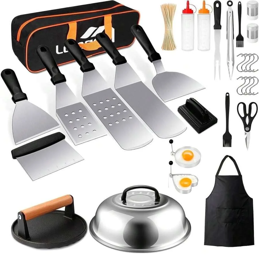 【New style】130-Piece Complete Flat Top Griddle Accessories Kit, 304 Stainless Steel BBQ Grill Tool Set With Portable Oxford Clo
【New style】130-Piece Complete Flat Top Griddle Accessories Kit, 304 Stainless Steel BBQ Grill Tool Set With Portable Oxford Clo