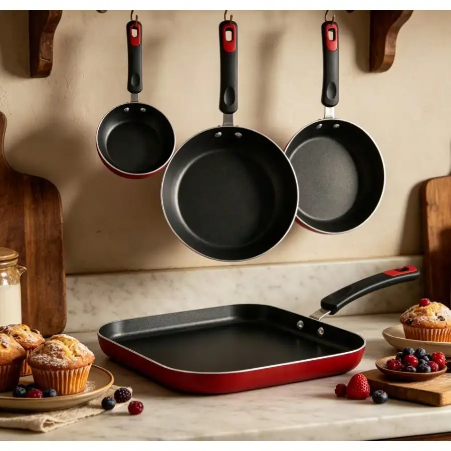 Everyday Aluminum Nonstick 3Pc Cookware Set, Metallic Red, Fry Pans And Griddle Combo
Everyday Aluminum Nonstick 3Pc Cookware Set, Metallic Red, Fry Pans And Griddle Combo