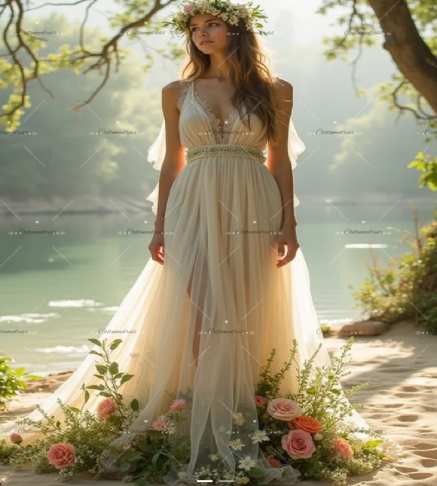 Fairy Forset Light Champagne Wedding Dress 2026 Boho Beaded Lace Country Bride Dress Elegant Elf Woodland Elven Bridal Dress
Fairy Forset Light Champagne Wedding Dress 2026 Boho Beaded Lace Country Bride Dress Elegant Elf Woodland Elven Bridal Dress