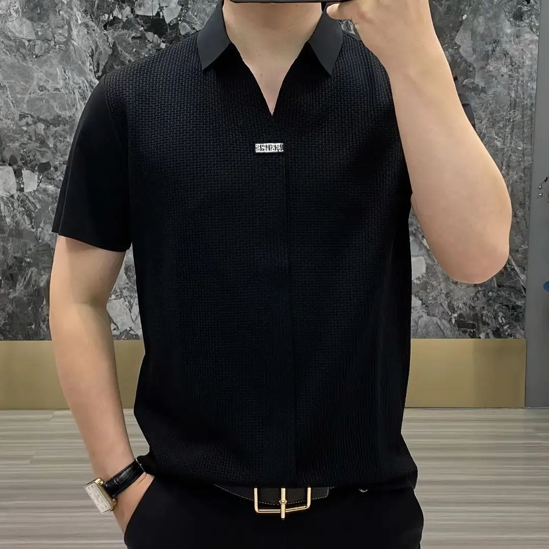 High end ice silk short sleeve shirt men in summer hollow out elastic breathable T-shirt Fashion solid casual brand clothes
High end ice silk short sleeve shirt men in summer hollow out elastic breathable T-shirt Fashion solid casual brand clothes
