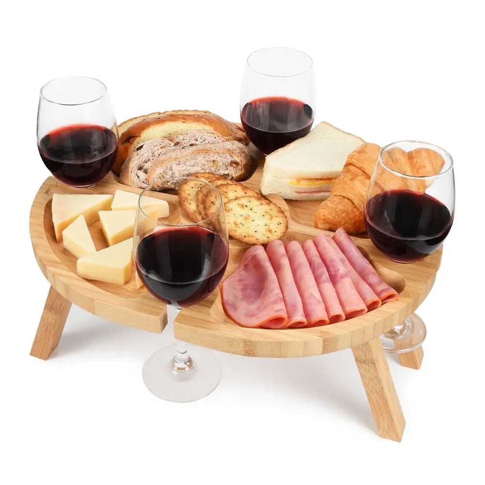 Portable Picnic Table with 4 Wine Glasses Holder, Bamboo Snack Tray (15.7" x 12.5" x 7.5")
Portable Picnic Table with 4 Wine Glasses Holder, Bamboo Snack Tray (15.7" x 12.5" x 7.5")
