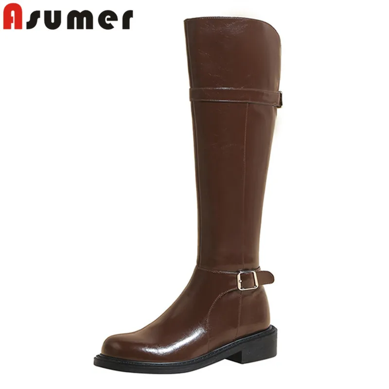 ASUMER 2024 New Size 33-40 Zipper Genuine Leather Winter Boots Woman Ladies Knee High Boots Square Med Heels Shoes
ASUMER 2024 New Size 33-40 Zipper Genuine Leather Winter Boots Woman Ladies Knee High Boots Square Med Heels Shoes