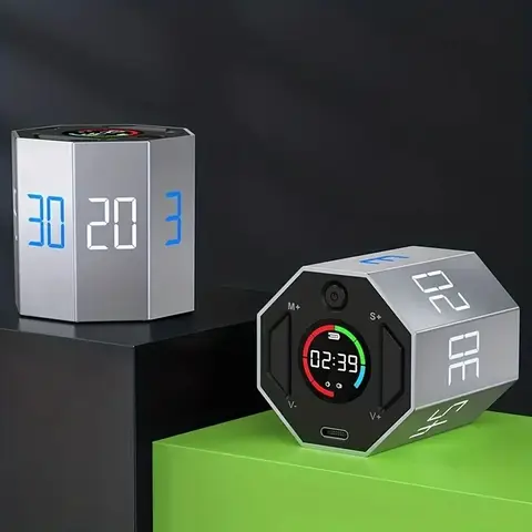 Timer Pomodoro, magnetyczny timer wizualny z odliczaniem w klapce, cichy i alarmowy, cyfrowy timer w kształcie małej kostki dla produktywności w biurze