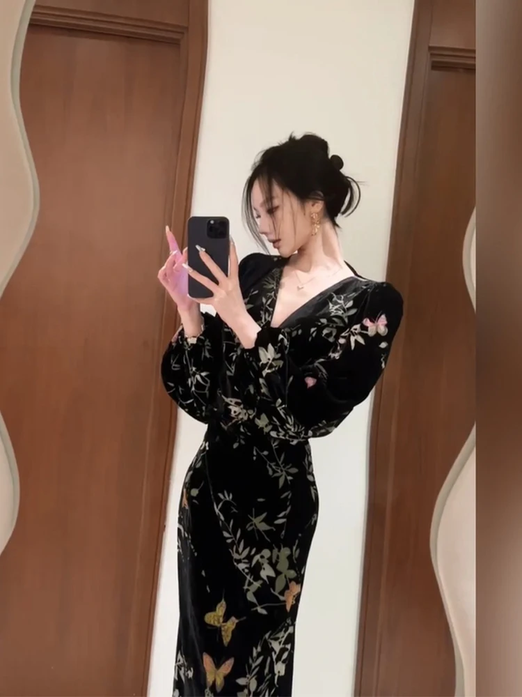 Vintage Large Size Velvet Dr Women's Spring Sexy Waist Cinched Fi Tail Long V-Ne Gown Ci Walk H-ape Straight Cut
Vintage Large Size Velvet Dr Women's Spring Sexy Waist Cinched Fi Tail Long V-Ne Gown Ci Walk H-ape Straight Cut