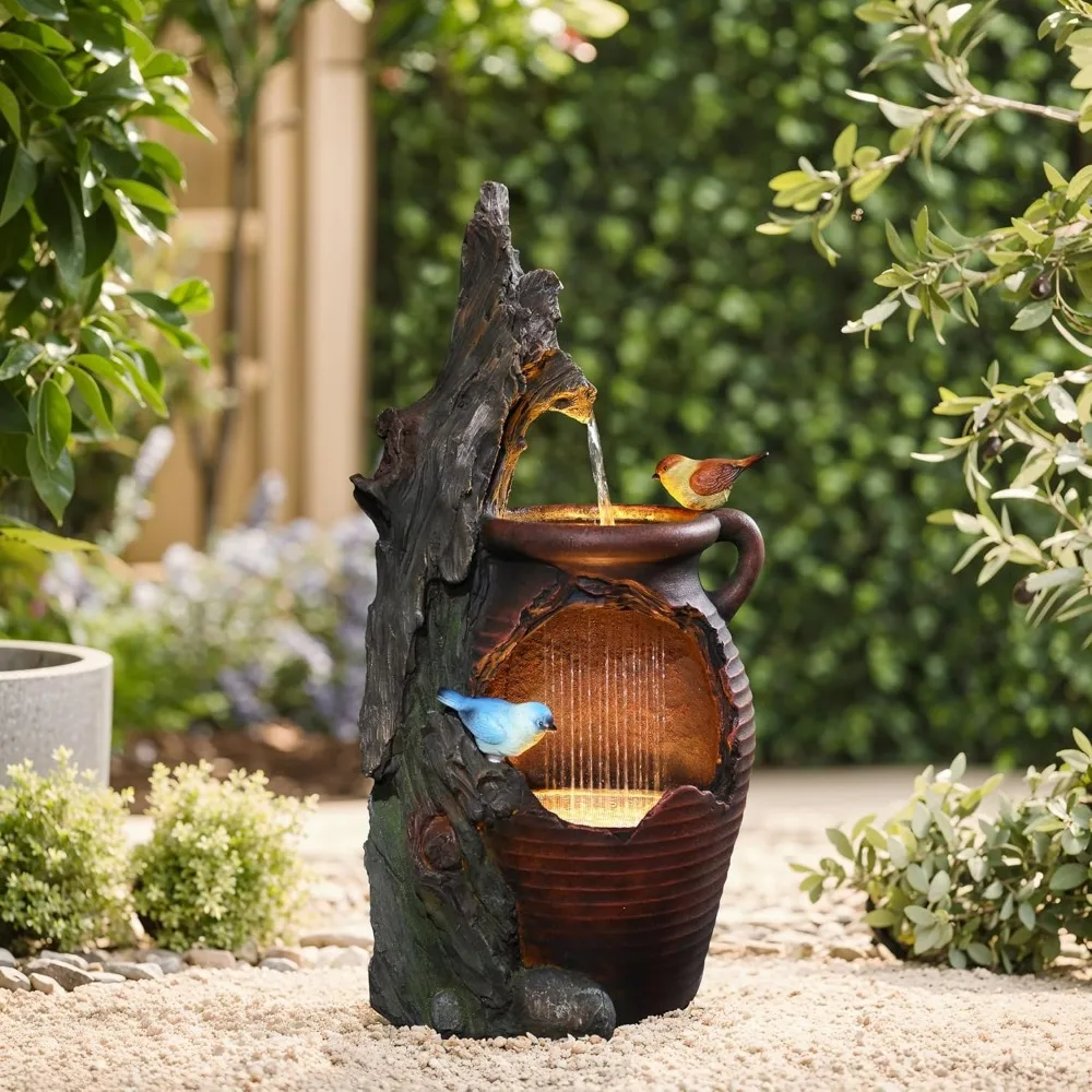 LuxenHome 30 Inch Tall Outdoor Water Fountain, Rustic Pot and Tree Trunk Cascading Waterfall Fountain Outdoor and Indoor with LE
LuxenHome 30 Inch Tall Outdoor Water Fountain, Rustic Pot and Tree Trunk Cascading Waterfall Fountain Outdoor and Indoor with LE