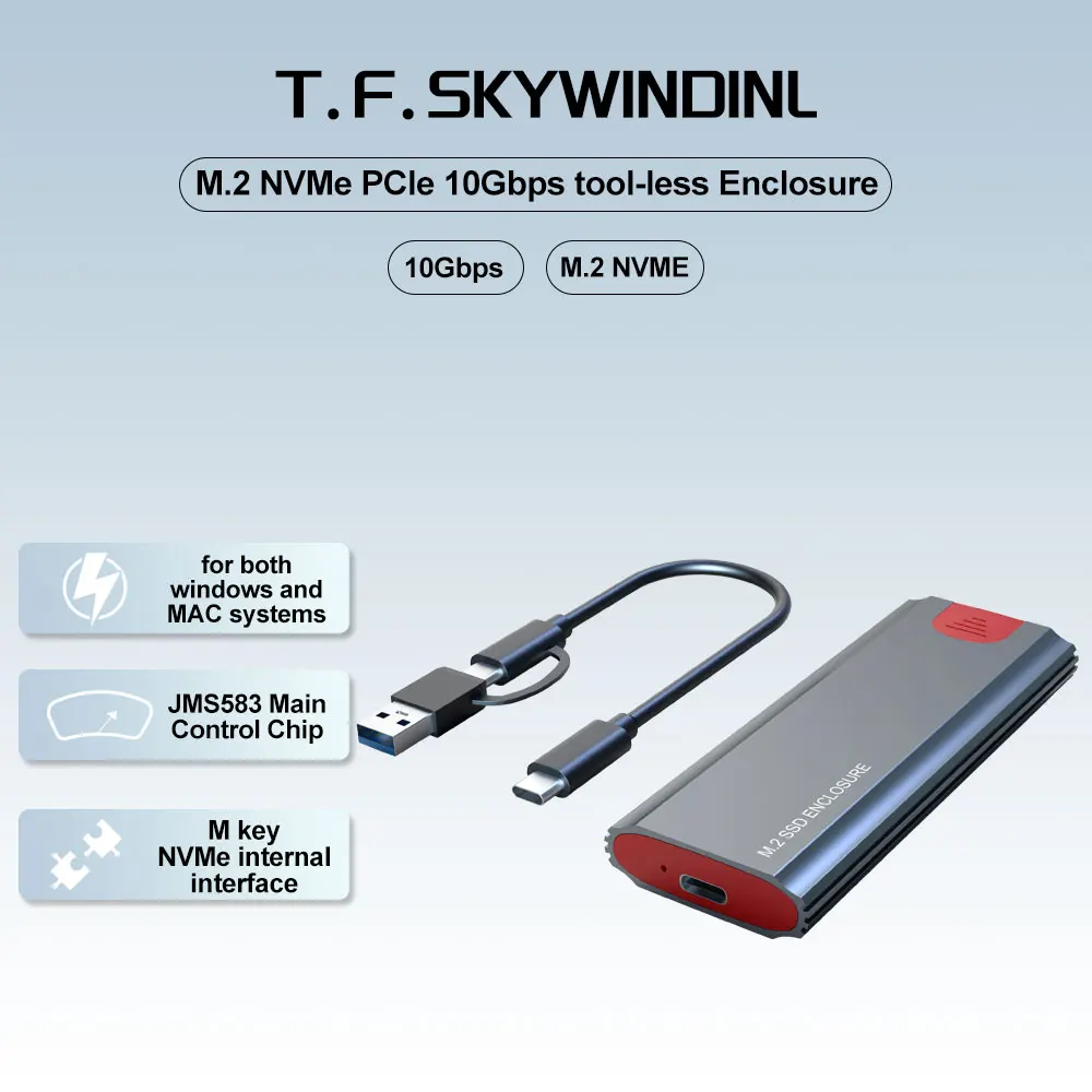 M.2 NVMe PCIe 10 Гбит/с без инструментов SSD-корпус для переноски USB-C/USB-A двухрежимный Plug and Play для ПК/Mac/PS5/Linux
M.2 NVMe PCIe 10 Гбит/с без инструментов SSD-корпус для переноски USB-C/USB-A двухрежимный Plug and Play для ПК/Mac/PS5/Linux
