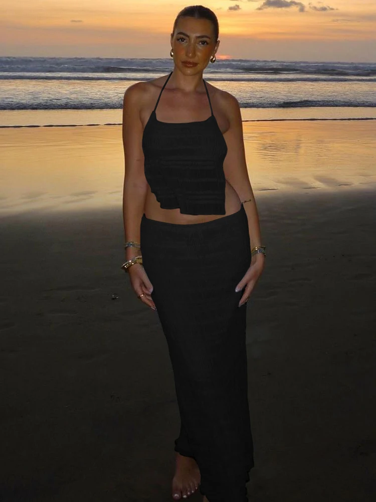 Whatiwear Sexy See Through 2 Piece Set Women Bandgae Halter Backless Crop Tops+Ruched Loose Skirts Beach Party Elegant Outfits
Whatiwear Sexy See Through 2 Piece Set Women Bandgae Halter Backless Crop Tops+Ruched Loose Skirts Beach Party Elegant Outfits