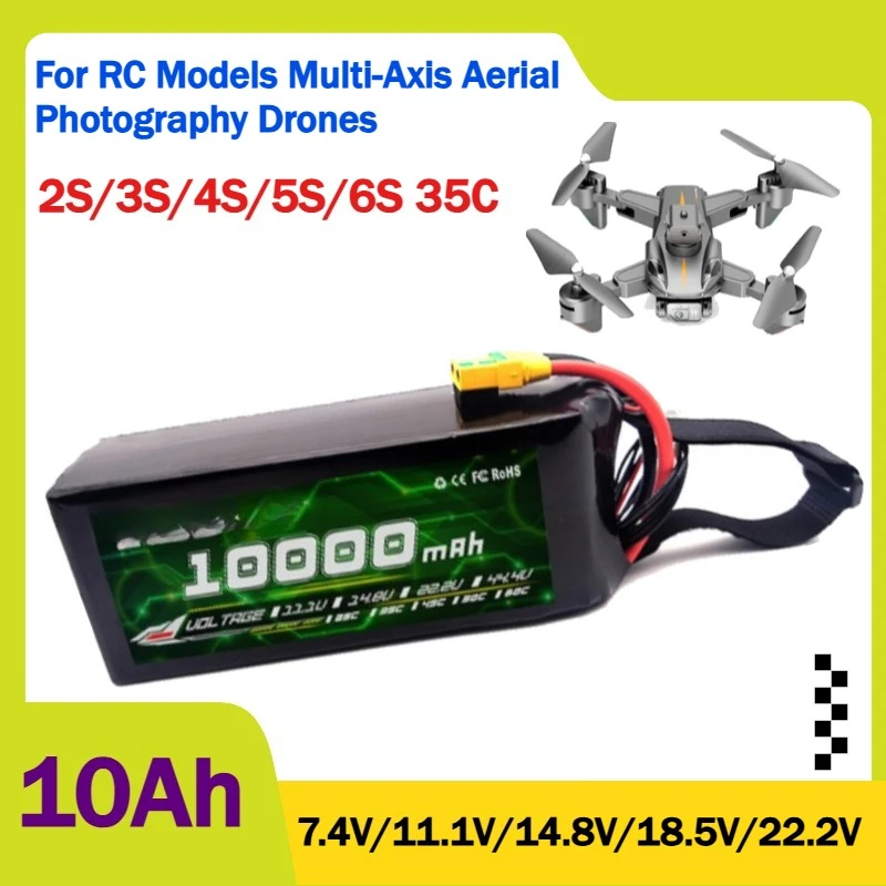 10Ah 2/3/4/5/6S 35C 7.4V/11.1V/14.8V/18.5V/22.2V High Pressure Lipo Batter for RC Models Multi-Axis Aerial Photography Drones
10Ah 2/3/4/5/6S 35C 7.4V/11.1V/14.8V/18.5V/22.2V High Pressure Lipo Batter for RC Models Multi-Axis Aerial Photography Drones
