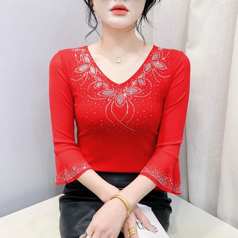 Woman Clothing Summer Rhinestone T-shirt Female Short Sleeve Sexy V-neck Shirt Joker Fashion Trumpet Sleeve Mesh Shirt T-shirt
Woman Clothing Summer Rhinestone T-shirt Female Short Sleeve Sexy V-neck Shirt Joker Fashion Trumpet Sleeve Mesh Shirt T-shirt