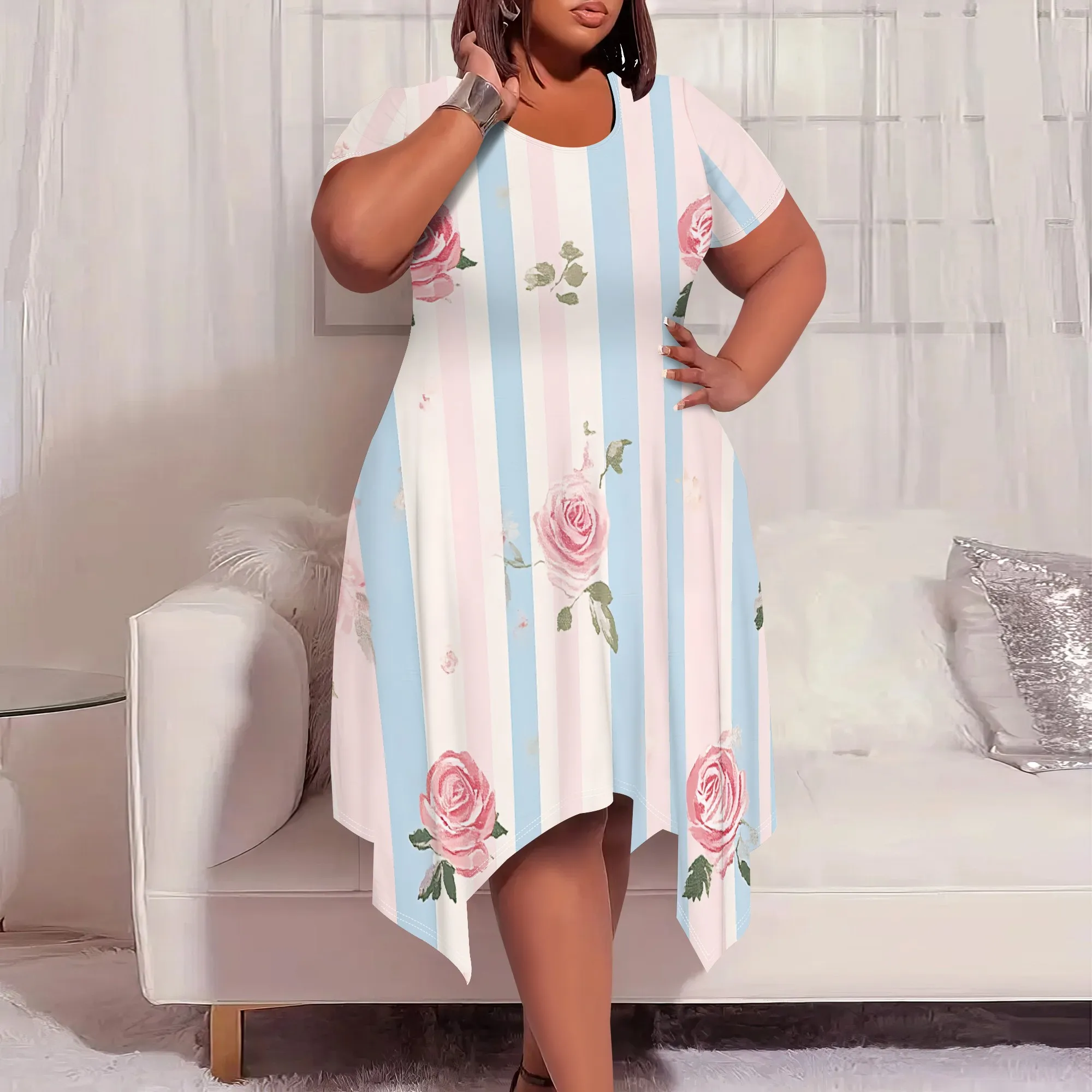 Floral Striped Asymmetrical Dress Women's 2025 New Arrival XL-6XL Casual Summer Dress
Floral Striped Asymmetrical Dress Women's 2025 New Arrival XL-6XL Casual Summer Dress