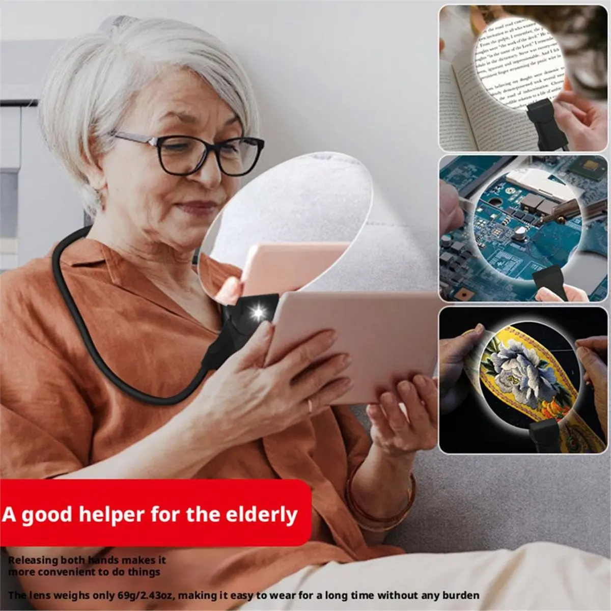 A72U 3in1 Magnifier LED Light Neck Hanging/Handheld/Desktop Adjustable Silicone Hose Type-C Rechargeable for Reading Seniors
A72U 3in1 Magnifier LED Light Neck Hanging/Handheld/Desktop Adjustable Silicone Hose Type-C Rechargeable for Reading Seniors