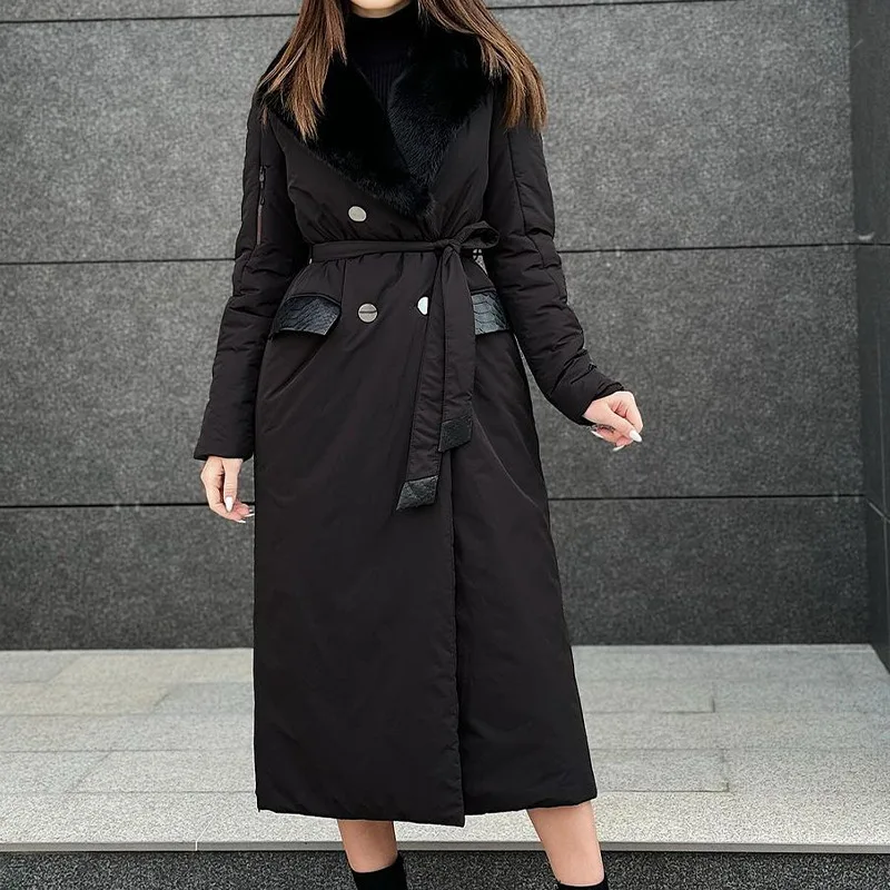 Winter Long Fur Collar Cotton Jacket Female Single Breasted Lace Up Warm Parker Outwears Women Solid Knee Length Down Jackets
Winter Long Fur Collar Cotton Jacket Female Single Breasted Lace Up Warm Parker Outwears Women Solid Knee Length Down Jackets