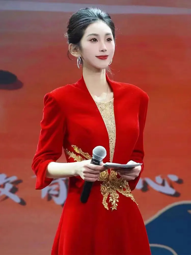 Ele Red Evening Gown Slimming Host Dr High End Performance Costume Autumn Winter A-Line Skirt Long Sve Zipper
Ele Red Evening Gown Slimming Host Dr High End Performance Costume Autumn Winter A-Line Skirt Long Sve Zipper