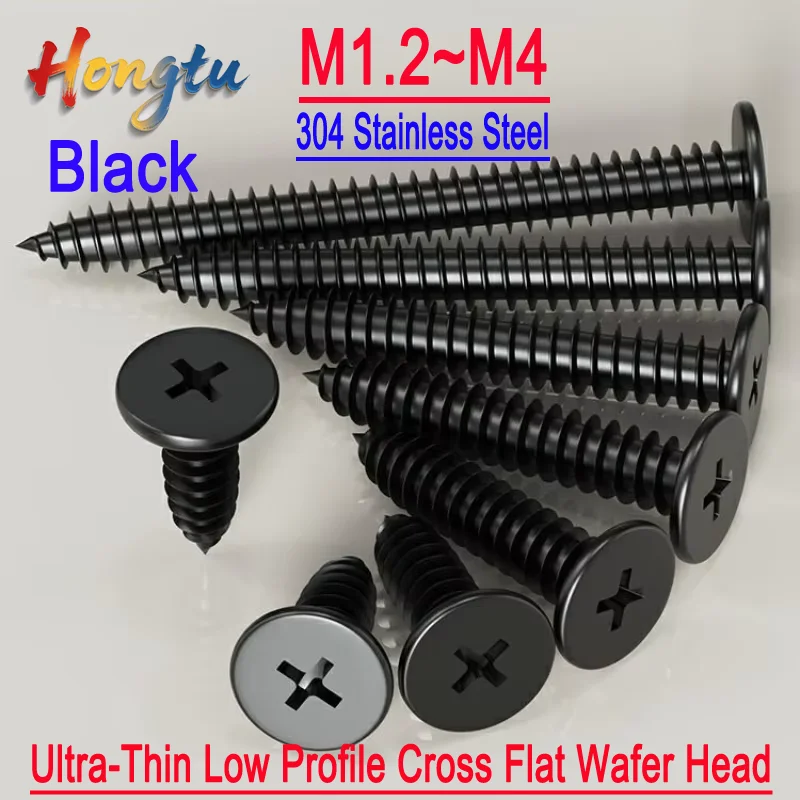 Black 304 Stainless Steel Phillips Self-Tapping Wood Screws (M1.2~M4) - Ultra-Thin Low Profile Cross Flat Wafer Head
Black 304 Stainless Steel Phillips Self-Tapping Wood Screws (M1.2~M4) - Ultra-Thin Low Profile Cross Flat Wafer Head