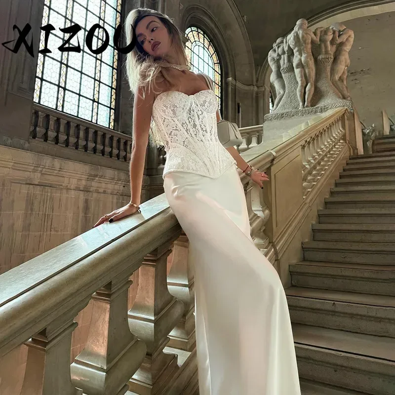 XIZOU Vintage White Two Piece Skirt Set 2025 Sleevelss Lace Tube Top + Skinny Long Skirt Suit Elegant Party Evening Clothes
XIZOU Vintage White Two Piece Skirt Set 2025 Sleevelss Lace Tube Top + Skinny Long Skirt Suit Elegant Party Evening Clothes