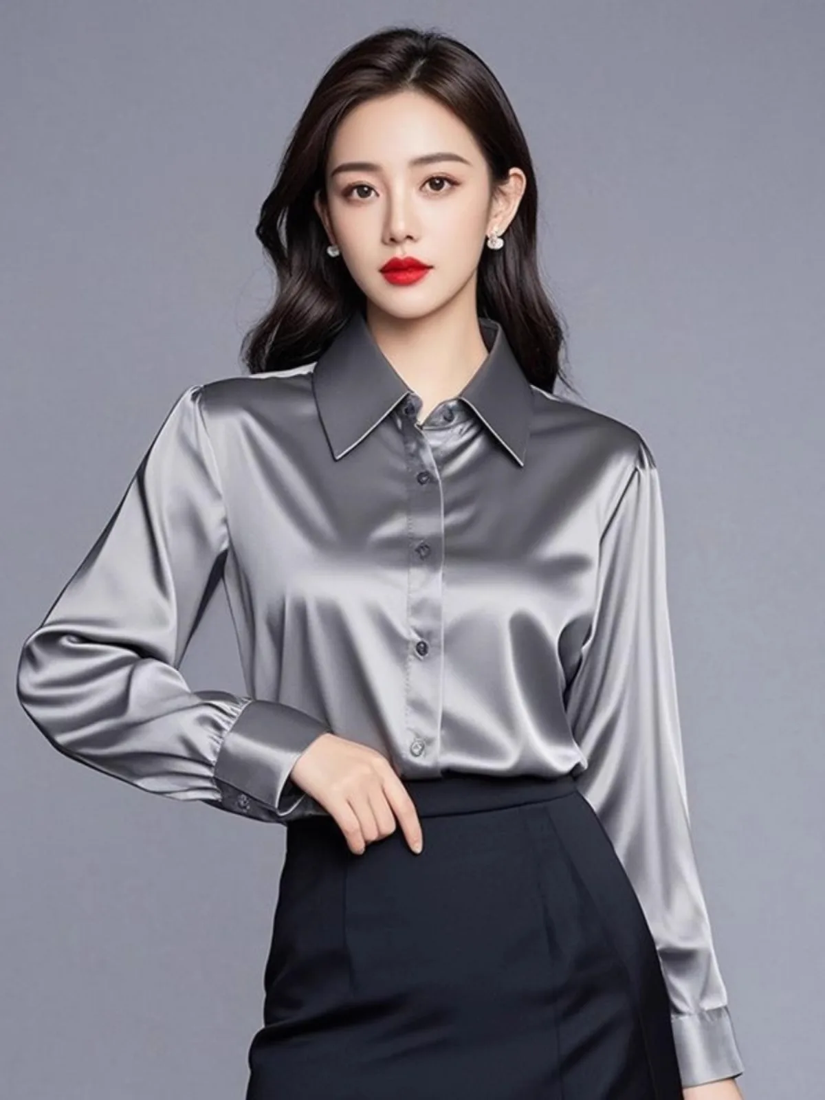 Black Acetate Satin Long Sleeve Shirt Women's Casual Style Professional Anti-Wrinkle Spring Autumn Fashion Light Maturity Win...
Black Acetate Satin Long Sleeve Shirt Women's Casual Style Professional Anti-Wrinkle Spring Autumn Fashion Light Maturity Win...