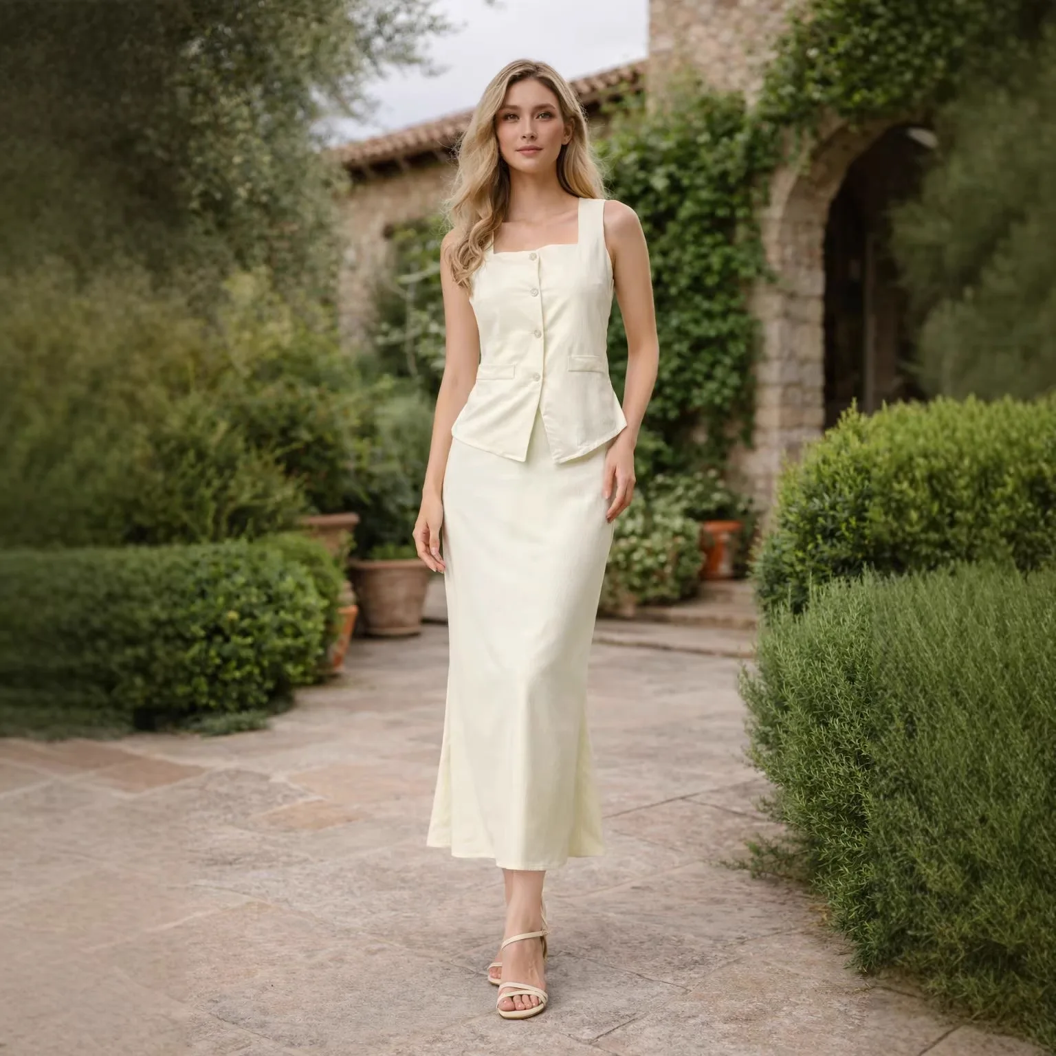 Women 2 Piece Skirt Set Sleeveless Square Neck Elegant Cotton Button Down Vest Back Tie Office Casual Chic Outfit
Women 2 Piece Skirt Set Sleeveless Square Neck Elegant Cotton Button Down Vest Back Tie Office Casual Chic Outfit