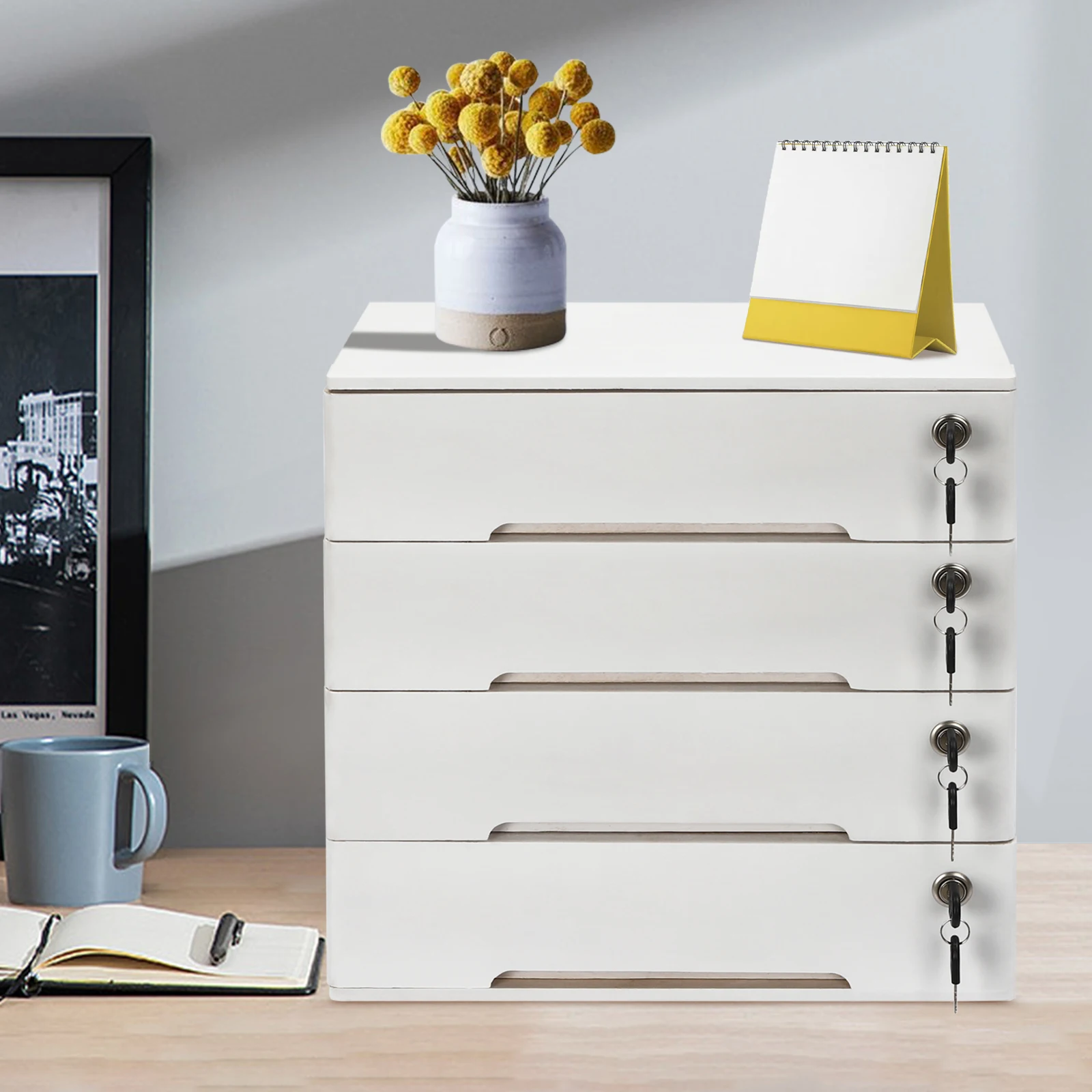 (White) 4-Tier Wooden Desktop Storage Box with 4 Lockable Drawers, Office Supplies File Organizer, Desktop Storage Cabinet
(White) 4-Tier Wooden Desktop Storage Box with 4 Lockable Drawers, Office Supplies File Organizer, Desktop Storage Cabinet
