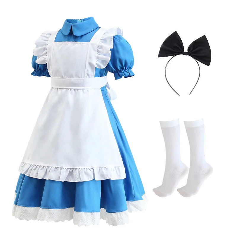 New Alice in Wonderland Maid Dress Girls Lolita Princess Costume with Apron Children Garden Party Halloween Cosplay Blue Dress
New Alice in Wonderland Maid Dress Girls Lolita Princess Costume with Apron Children Garden Party Halloween Cosplay Blue Dress