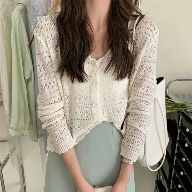 Summer Women Cardigan Button Down Pointelle Knit Tops Female Korean Style Long Sleeve Lightweight Blouse Sunscreen Sun Protected
Summer Women Cardigan Button Down Pointelle Knit Tops Female Korean Style Long Sleeve Lightweight Blouse Sunscreen Sun Protected