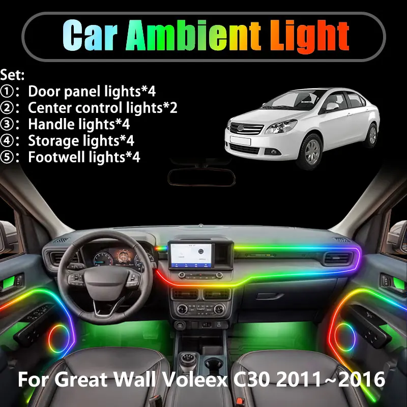 Для Great Wall Voleex C30 2011 ~ 2016 2012 2/18 в 1 Автомобильное окружающее освещение Светодиодные внутренние светодиодные фонари багажника USB RGB Ensemble Streamer
Для Great Wall Voleex C30 2011 ~ 2016 2012 2/18 в 1 Автомобильное окружающее освещение Светодиодные внутренние светодиодные фонари багажника USB RGB Ensemble Streamer