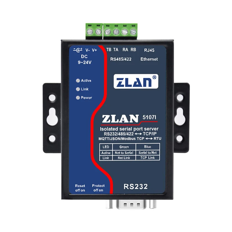 Изолированный сервер последовательного порта с защитой от помех Шлюз Modbus RS485/422/232 Последовательный порт для Ethernet Шлюз MQTT/JSON ZLAN5107I
Изолированный сервер последовательного порта с защитой от помех Шлюз Modbus RS485/422/232 Последовательный порт для Ethernet Шлюз MQTT/JSON ZLAN5107I