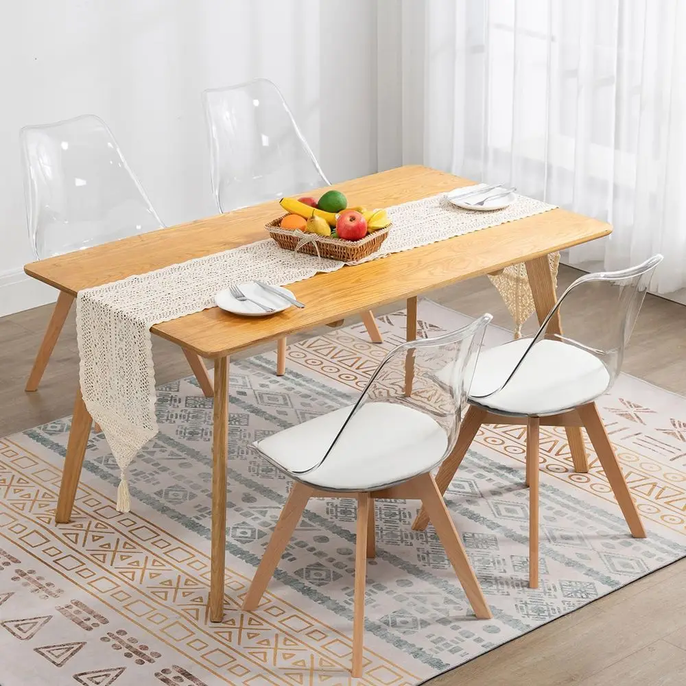Set of 4 Clear Acrylic Transparent Dining Chairs with White PU Leather Cushions and Wooden Legs for Home, Kitchen, or Restaurant
Set of 4 Clear Acrylic Transparent Dining Chairs with White PU Leather Cushions and Wooden Legs for Home, Kitchen, or Restaurant