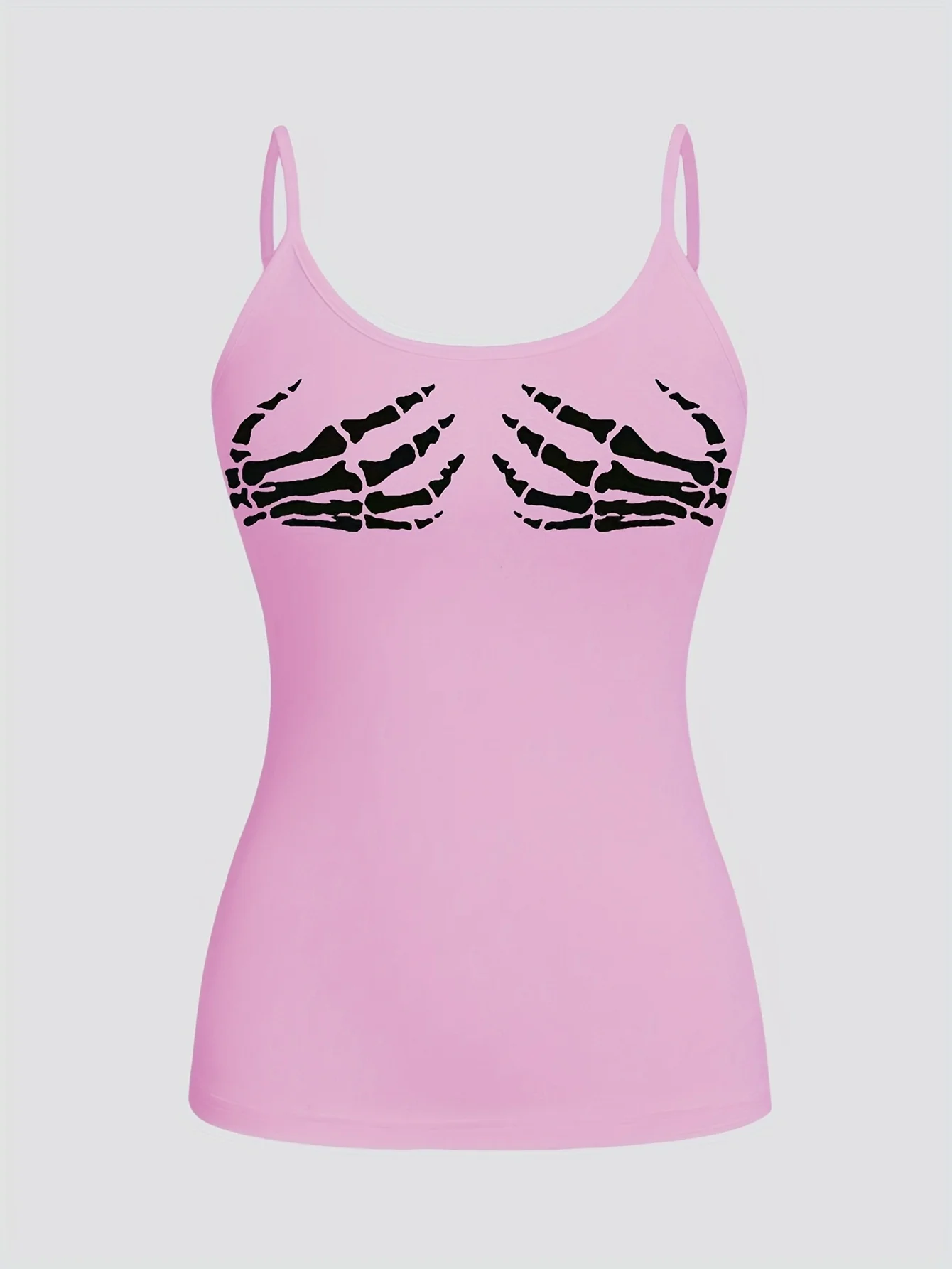 Plus Size Women Light Pink Skeleton Hand Print Spaghetti Strap Scoop Neck Tank Top Casual Slim Fit Form Fitting Cami Top For Dai
Plus Size Women Light Pink Skeleton Hand Print Spaghetti Strap Scoop Neck Tank Top Casual Slim Fit Form Fitting Cami Top For Dai