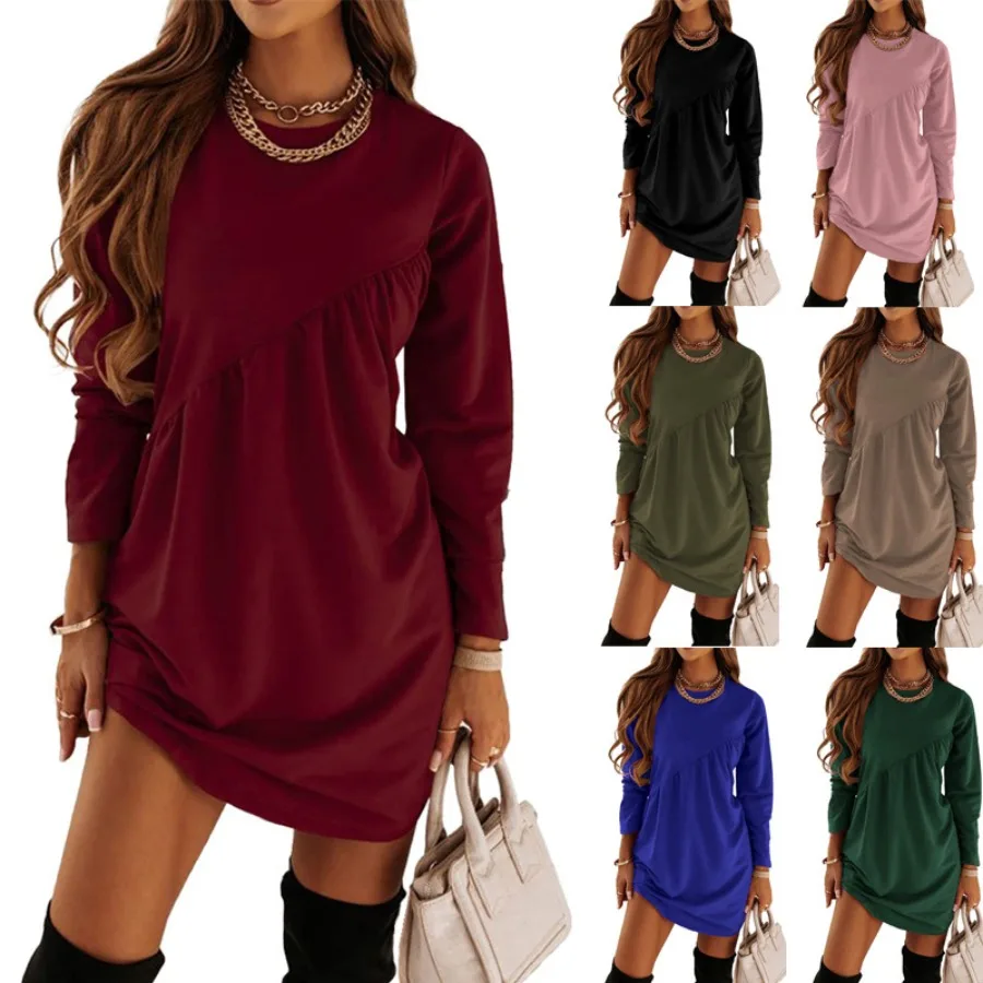 【New style】 Europe and America autumn and winter new pure color long-sleeved irregular round neck long T-dress - women's clothi
【New style】 Europe and America autumn and winter new pure color long-sleeved irregular round neck long T-dress - women's clothi