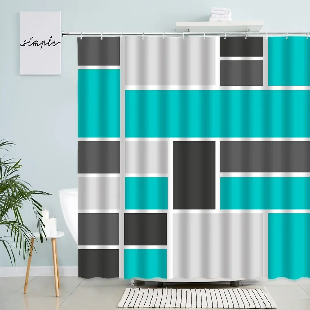 Креативные геометрические занавески для душа, черные, серые, бирюзовые, квадратные, Клетчатые Занавески для ванны, комплект из полиэстеровой ткани, декор для ванной комнаты с крючками 
Креативные геометрические занавески для душа, черные, серые, бирюзовые, квадратные, Клетчатые Занавески для ванны, комплект из полиэстеровой ткани, декор для ванной комнаты с крючками