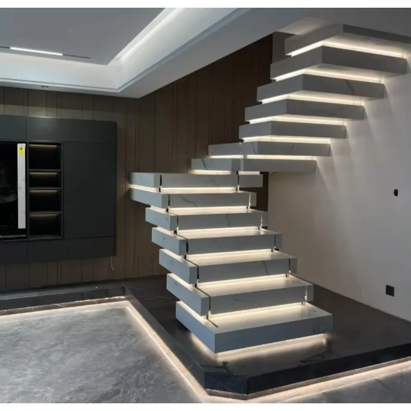Stacked stairs Tempered glass Solid wood tread Rock slab Marble tread Balustrade Stairs can be customized 
Stacked stairs Tempered glass Solid wood tread Rock slab Marble tread Balustrade Stairs can be customized