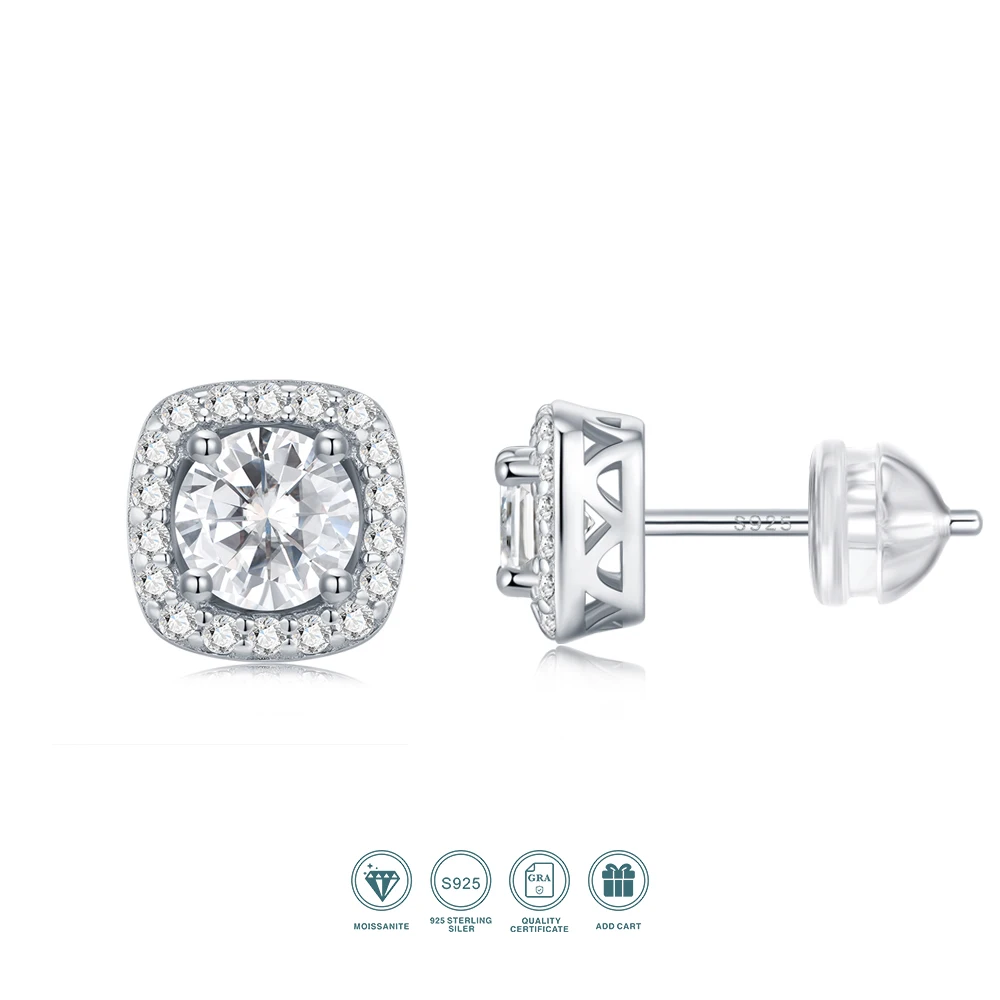 JIUZUAN S925 Sterling Silver Moissanite Halo Stud Earrings for Women Round Cut Center Stone Classic Elegant Sparkling Jewelry
JIUZUAN S925 Sterling Silver Moissanite Halo Stud Earrings for Women Round Cut Center Stone Classic Elegant Sparkling Jewelry