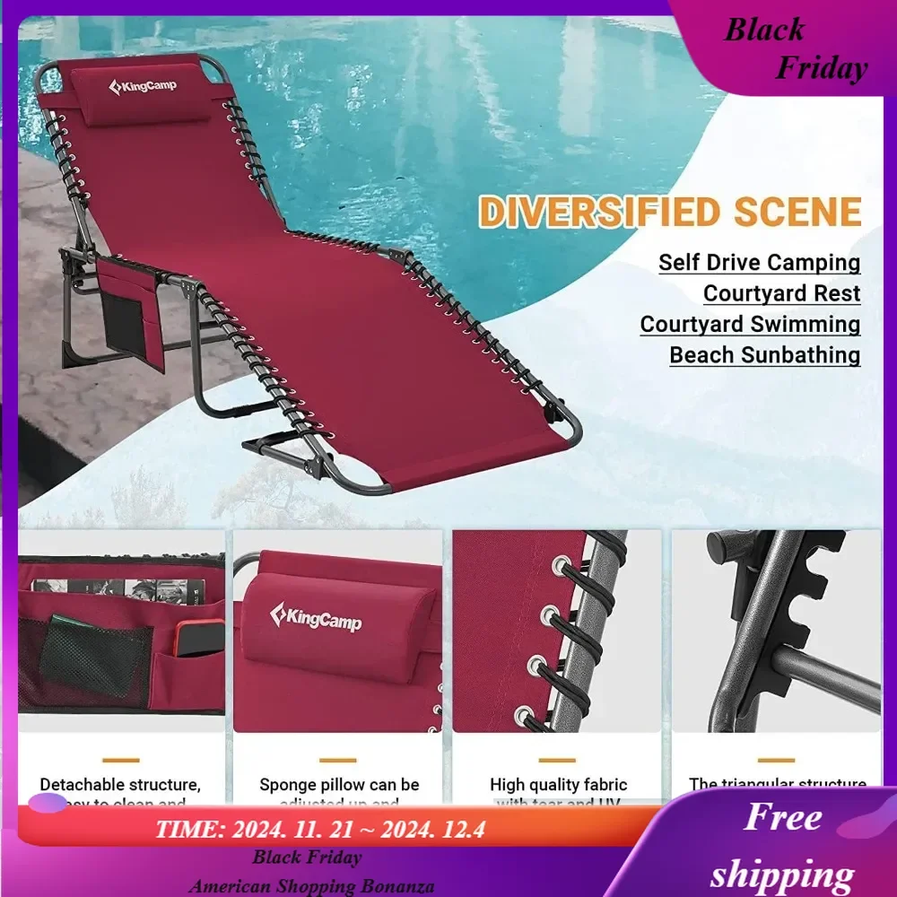 Wine 5Position Adjustable Patio Lounge Chair Folding Pool and Sunbathing Portable Heavy-Duty Camping Reclining Chair with Pillow
Wine 5Position Adjustable Patio Lounge Chair Folding Pool and Sunbathing Portable Heavy-Duty Camping Reclining Chair with Pillow