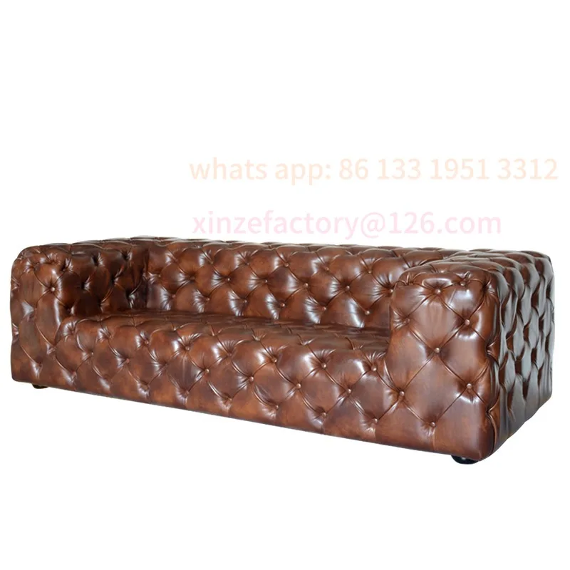 American leather sofa first layer cowhide living room modern simple small apartment straight row retro pull button oil wax leath
American leather sofa first layer cowhide living room modern simple small apartment straight row retro pull button oil wax leath