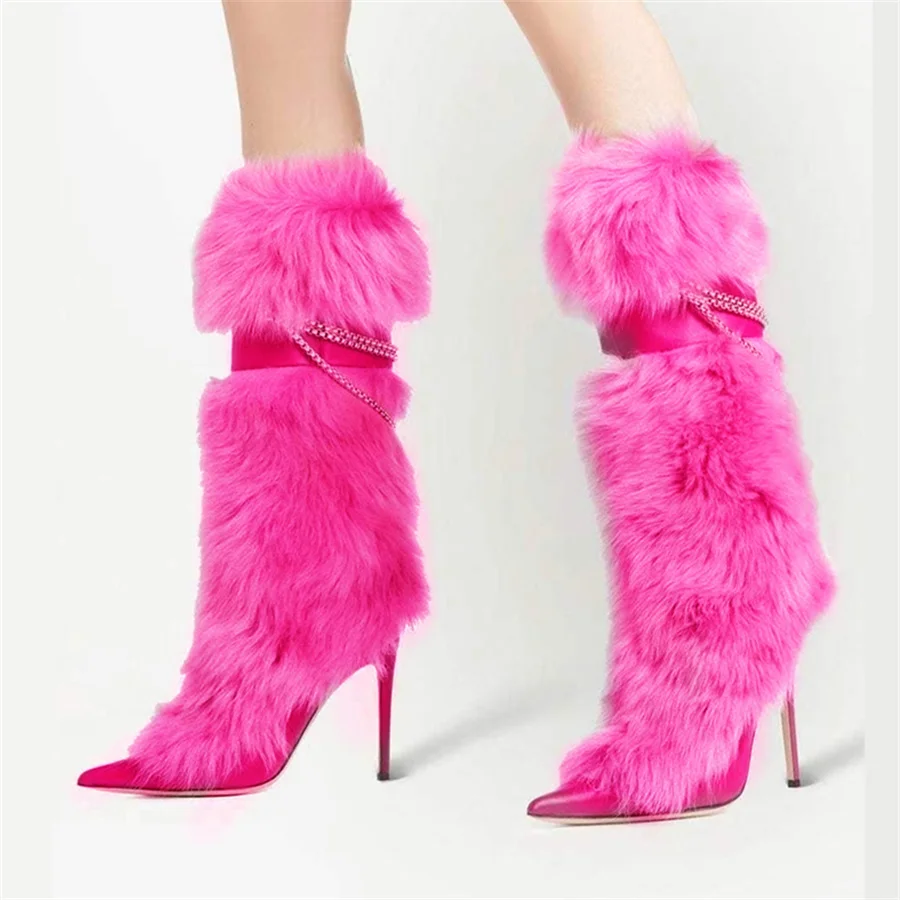 Designer Furry Women Knee High Boots Pointed Toe High Heel Dress Shoes Winter Fur Long Botas Mujer Fashion Slip-on Stiletto
Designer Furry Women Knee High Boots Pointed Toe High Heel Dress Shoes Winter Fur Long Botas Mujer Fashion Slip-on Stiletto