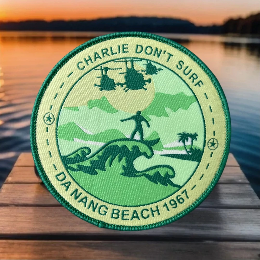 Charlie Don't Surf Da Nang Beach 1967 Woven Patches for Clothing Apocalypse Now Vietnam War Tactical Morale Badge
Charlie Don't Surf Da Nang Beach 1967 Woven Patches for Clothing Apocalypse Now Vietnam War Tactical Morale Badge