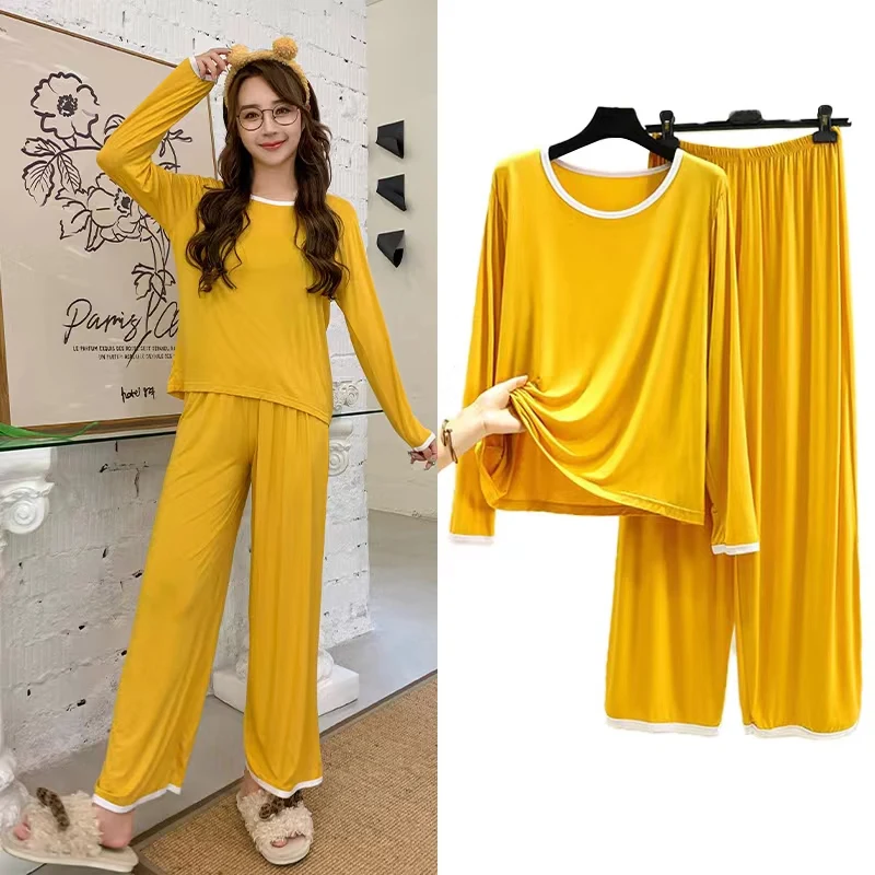 Loose Casual Modal Sleepwear Two-Piece Set Long Sleeve round Neck Home Clothes plus Size Women's Pure Color Long Pants Top
Loose Casual Modal Sleepwear Two-Piece Set Long Sleeve round Neck Home Clothes plus Size Women's Pure Color Long Pants Top
