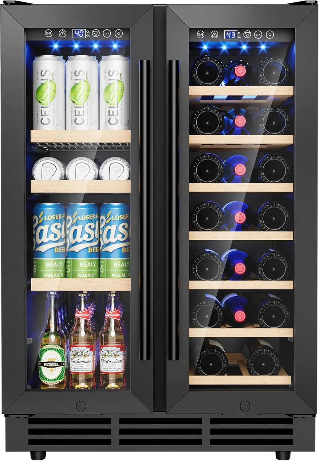 Wine and Beverage Refrigerator, 24 Inch Beverage Refrigerator with Glass Door, Wine Fridge Holds 20 Bottles & 60 Cans, Under
Wine and Beverage Refrigerator, 24 Inch Beverage Refrigerator with Glass Door, Wine Fridge Holds 20 Bottles & 60 Cans, Under