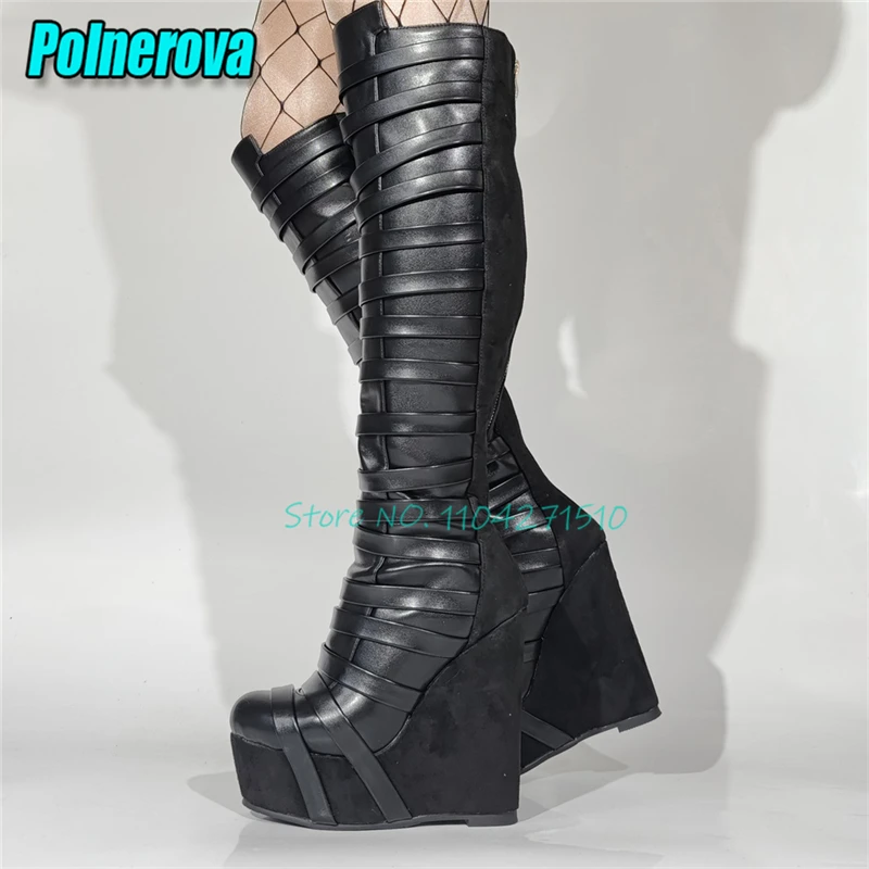 Black Leather Patchwork Wedges Over The Knee Boots Fashion Straps Pointed Toe Platform Long Boots Autumn Winter New Female Shoes
Black Leather Patchwork Wedges Over The Knee Boots Fashion Straps Pointed Toe Platform Long Boots Autumn Winter New Female Shoes