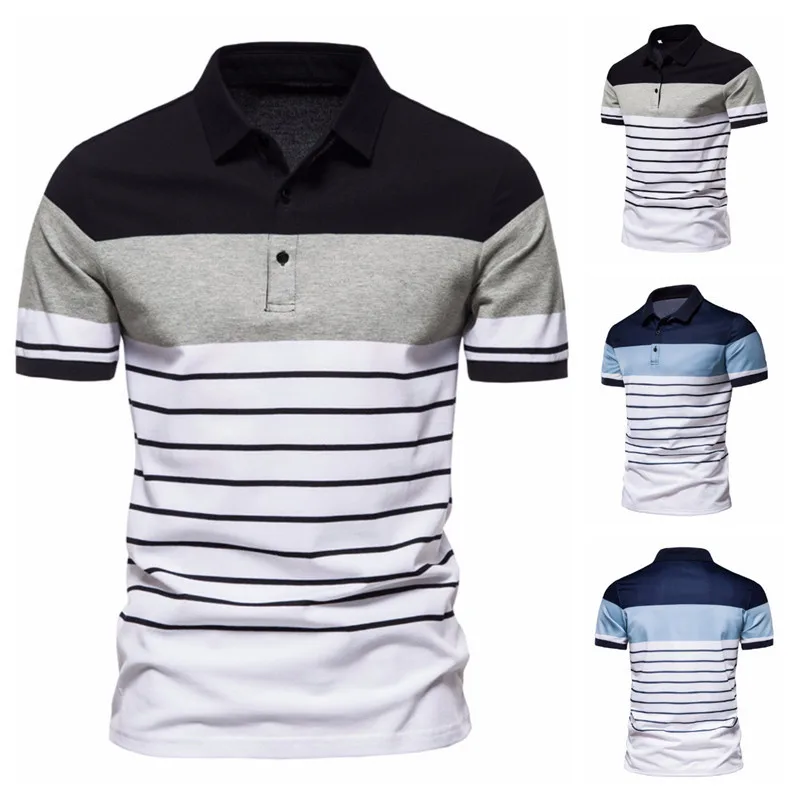 Summer Men's Fashion Striped Stitching Contrast Color Short-sleeved Lapel T-shirt POLO Shirt
Summer Men's Fashion Striped Stitching Contrast Color Short-sleeved Lapel T-shirt POLO Shirt