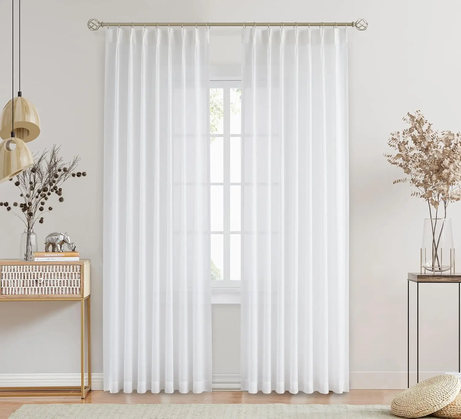 White Pinch Pleat Sheer Curtains 102 Inches Long Linen Textured Drapes for Living Room Bedroom, 40" Wx102 L, 2 Panels
White Pinch Pleat Sheer Curtains 102 Inches Long Linen Textured Drapes for Living Room Bedroom, 40" Wx102 L, 2 Panels