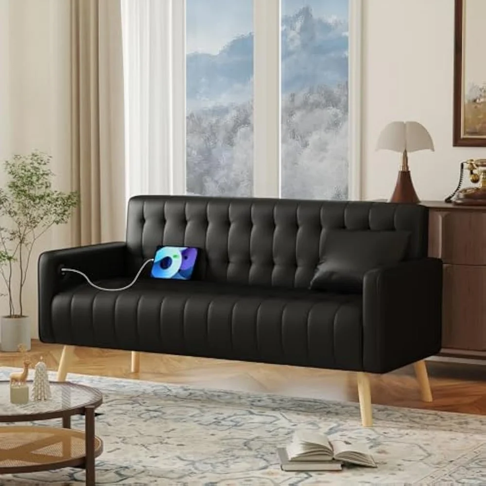 57” W Loveseat Sofa, Small Black Faux Leather Couch w/USB Charging Ports, Mid Century Modern Tufted Love Seat Couches
57” W Loveseat Sofa, Small Black Faux Leather Couch w/USB Charging Ports, Mid Century Modern Tufted Love Seat Couches