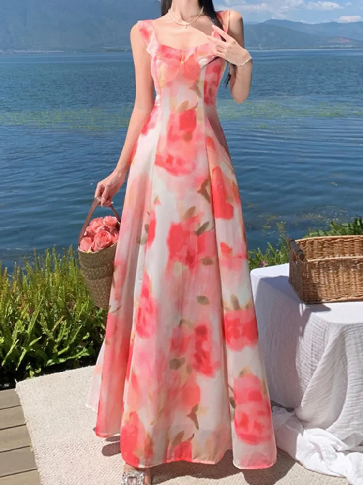 Women Sweet Pink Floral Elegant Sleeveless Ruffled Edges Slip Dresses Summer Romantic Bohemian Sexy Birthday Evening Party Dress
Women Sweet Pink Floral Elegant Sleeveless Ruffled Edges Slip Dresses Summer Romantic Bohemian Sexy Birthday Evening Party Dress