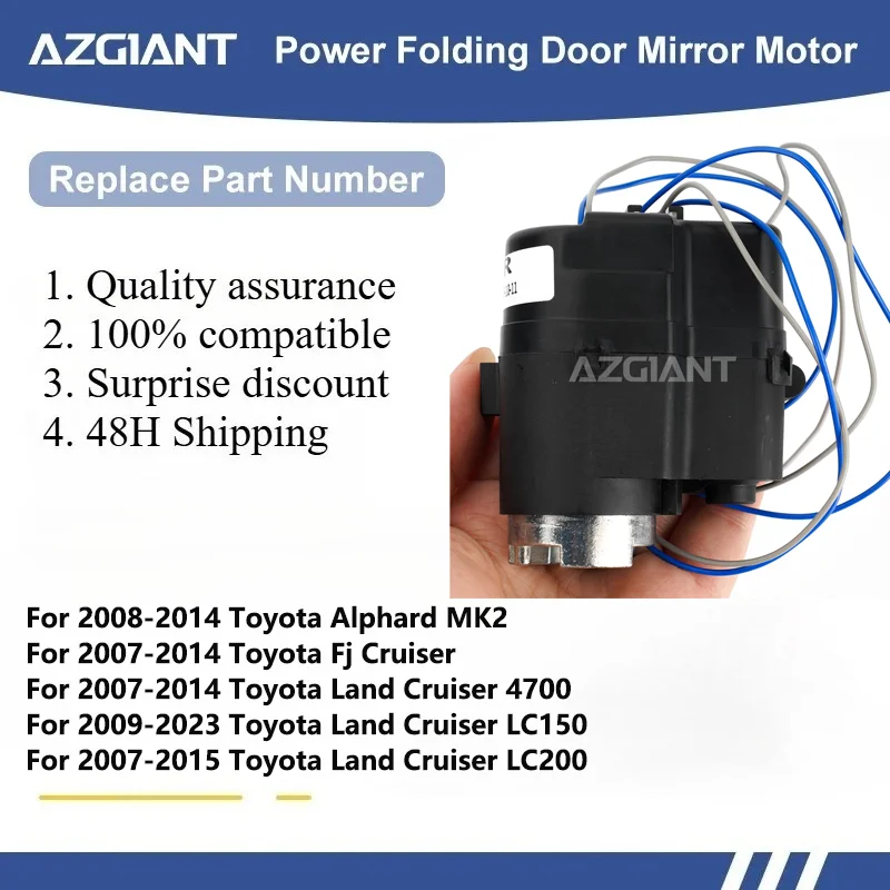 For Toyota Alphard MK2/Fj Cruiser/Land Cruiser 4700/Land Cruiser LC150/Land Cruiser LC200 Power Folding Mirror Motor Right Side
For Toyota Alphard MK2/Fj Cruiser/Land Cruiser 4700/Land Cruiser LC150/Land Cruiser LC200 Power Folding Mirror Motor Right Side
