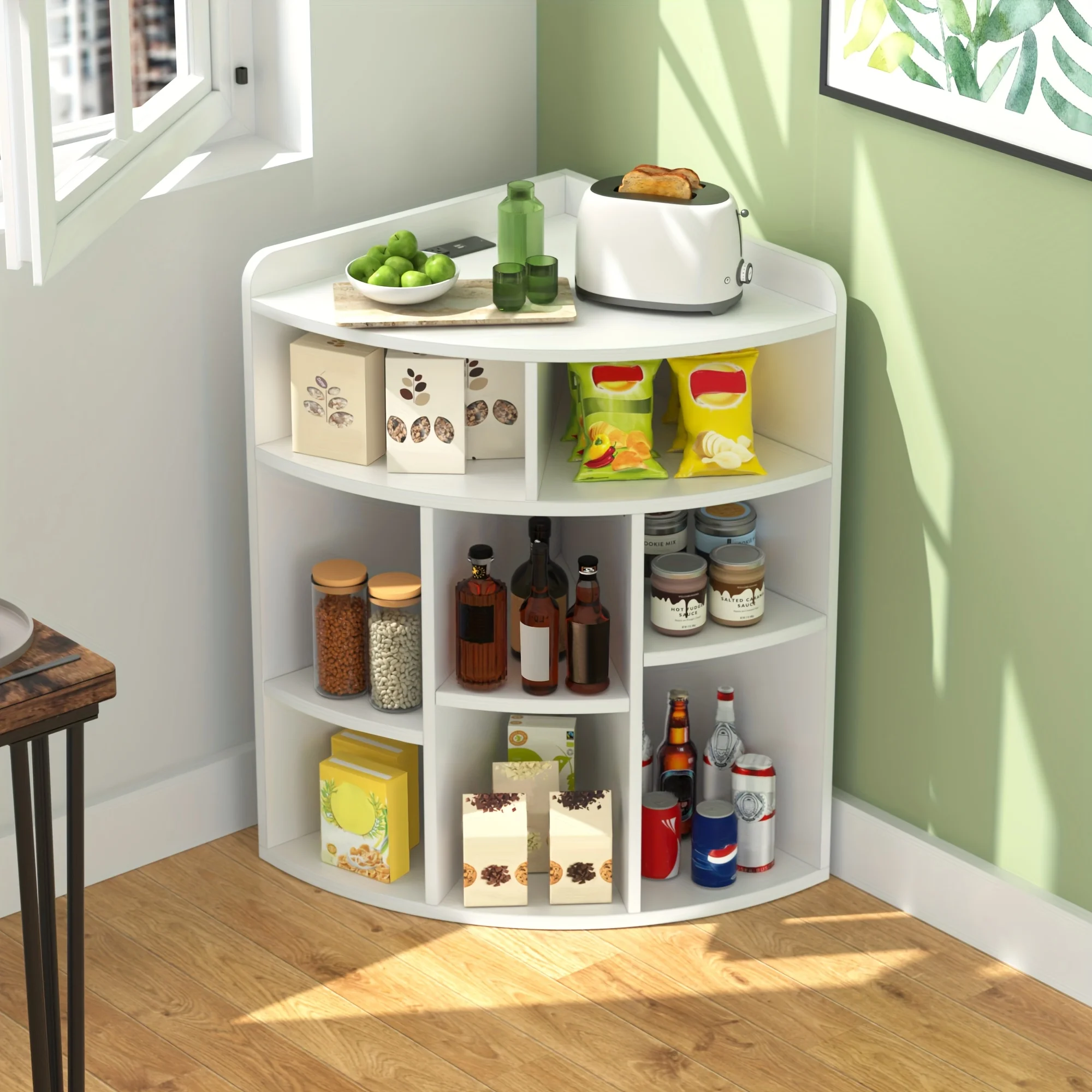 3-Tier Corner Cabinet with Adjusting Shelves, Triangle 8 Cubes Storage with USB Charging Station Outlets for Playroom, Bedroom, Living Room, Home Office
3-Tier Corner Cabinet with Adjusting Shelves, Triangle 8 Cubes Storage with USB Charging Station Outlets for Playroom, Bedroom, Living Room, Home Office