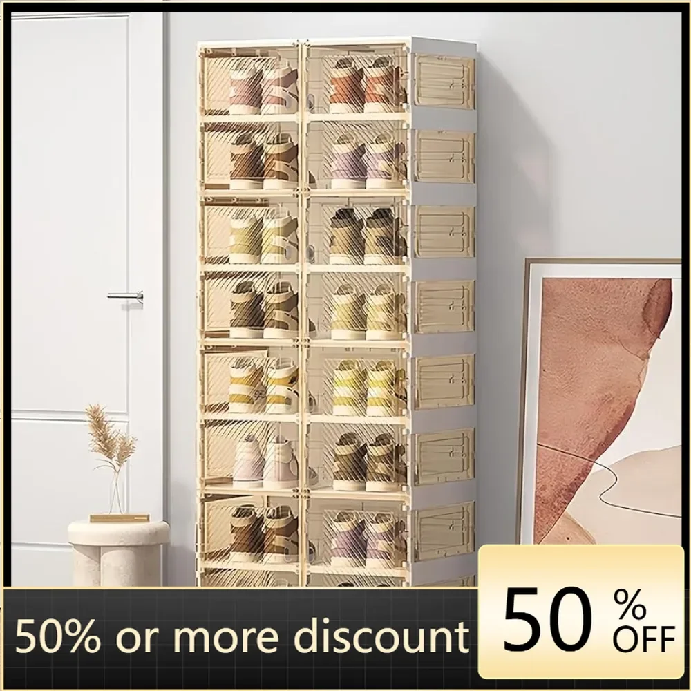 Portable folding shoe rack with magnetic transparent door, sturdy and easy to assemble shoe cabinet in one
Portable folding shoe rack with magnetic transparent door, sturdy and easy to assemble shoe cabinet in one