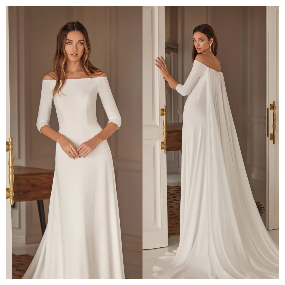 Customized Modern White Jersey Evening Dress Fashion Square Collar Off the Shoulder Long Sleeves Party Dress Soft Cele
Customized Modern White Jersey Evening Dress Fashion Square Collar Off the Shoulder Long Sleeves Party Dress Soft Cele