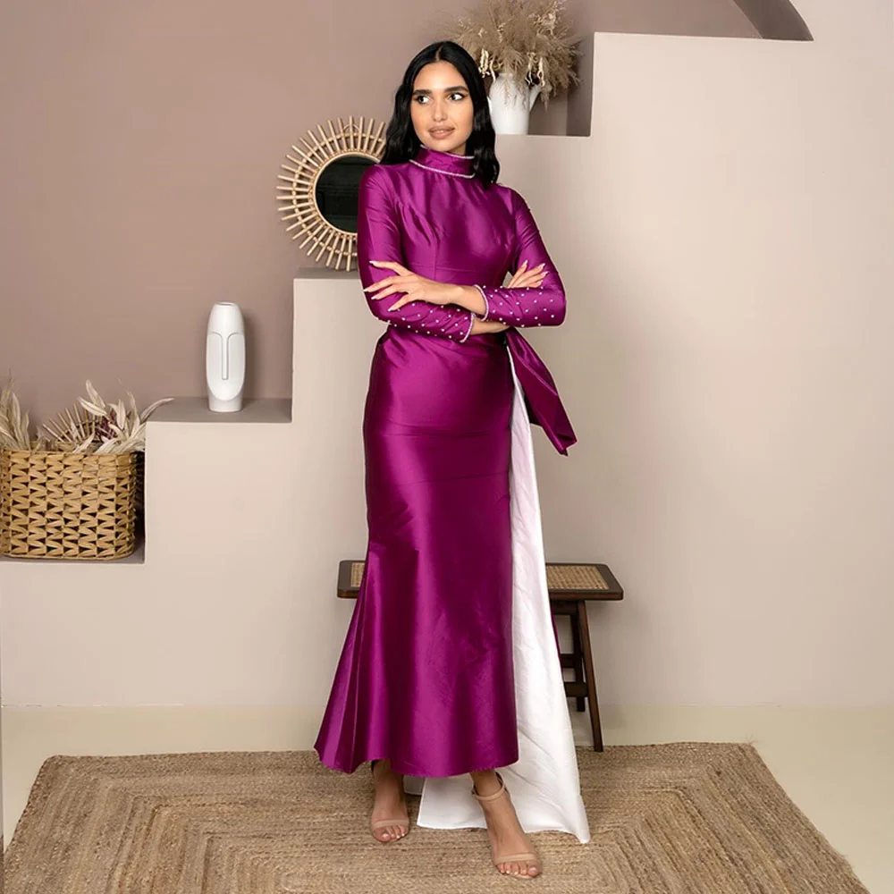Elegant Full Sleeves Evening Dresses for Women High Collar Tassel Backless Big Bow Ankle-Length Long Prom Gown فساتين السهرة
Elegant Full Sleeves Evening Dresses for Women High Collar Tassel Backless Big Bow Ankle-Length Long Prom Gown فساتين السهرة