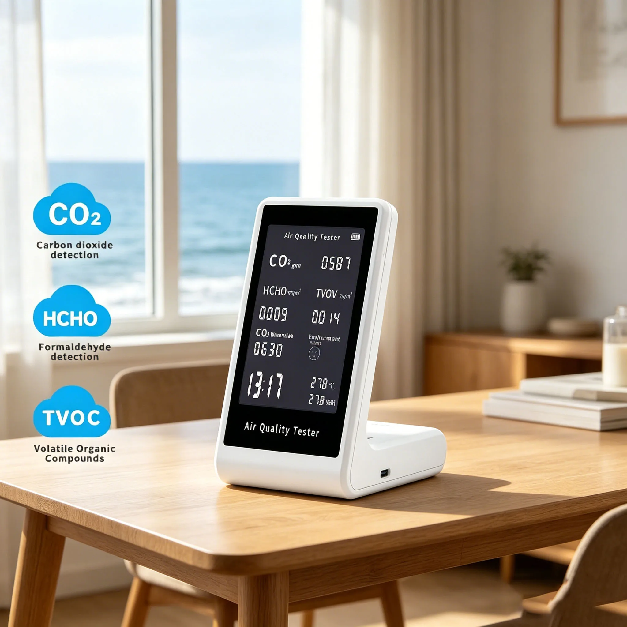 Professional Digital Air Quality Monitor Multifunctional CO2 TVOC HCHO Tester Temperature Humidity Meter for Home Office Nursery
Professional Digital Air Quality Monitor Multifunctional CO2 TVOC HCHO Tester Temperature Humidity Meter for Home Office Nursery